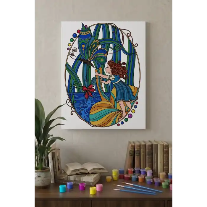 Peri Kızı Desenli Mandala Tuval Boyama Seti 40x50 cm