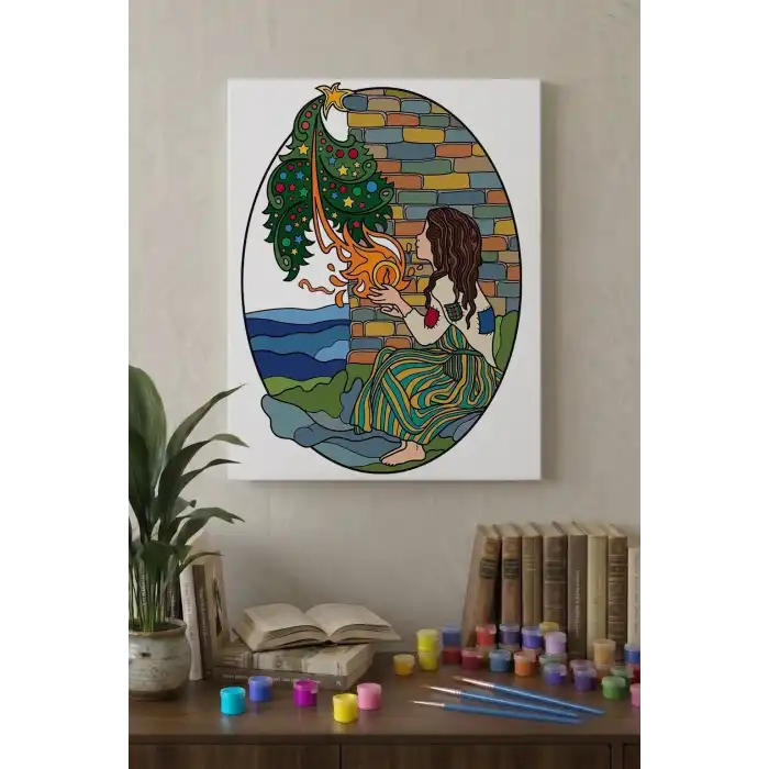 Peri Kızı Desenli Mandala Tuval Boyama Seti 40x50 cm