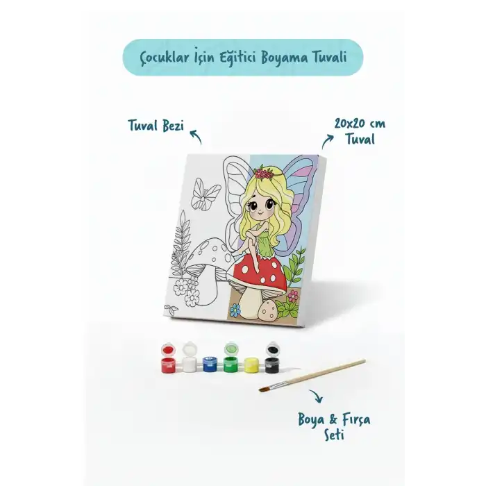 Peri Kızı Temalı Çocuk Boyama Tuvali – Şövalesiz Eğitici Boyama Seti 20x20 cm