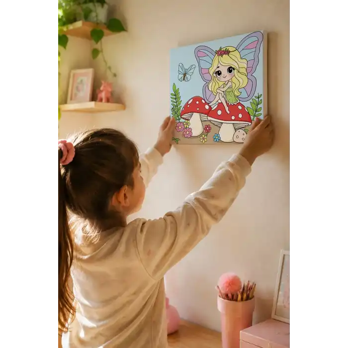 Peri Kızı Temalı Çocuk Boyama Tuvali – Şövalesiz Eğitici Boyama Seti 20x20 cm