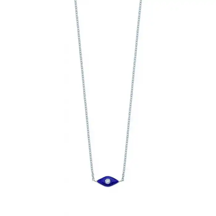 Purple Enamel Eye & Diamond Pendant Necklace