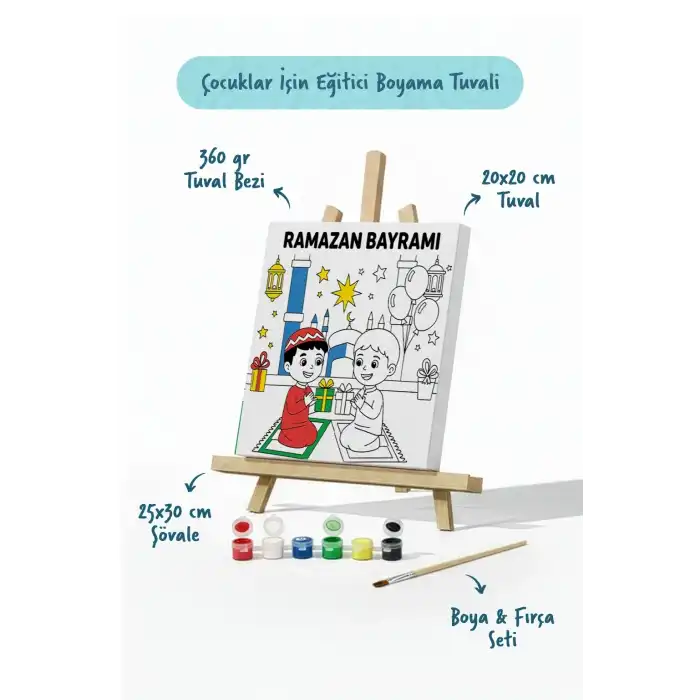 Ramazan Bayramı Çocuklar İçin Eğitici Boyama Tuvali (Şövaleli)