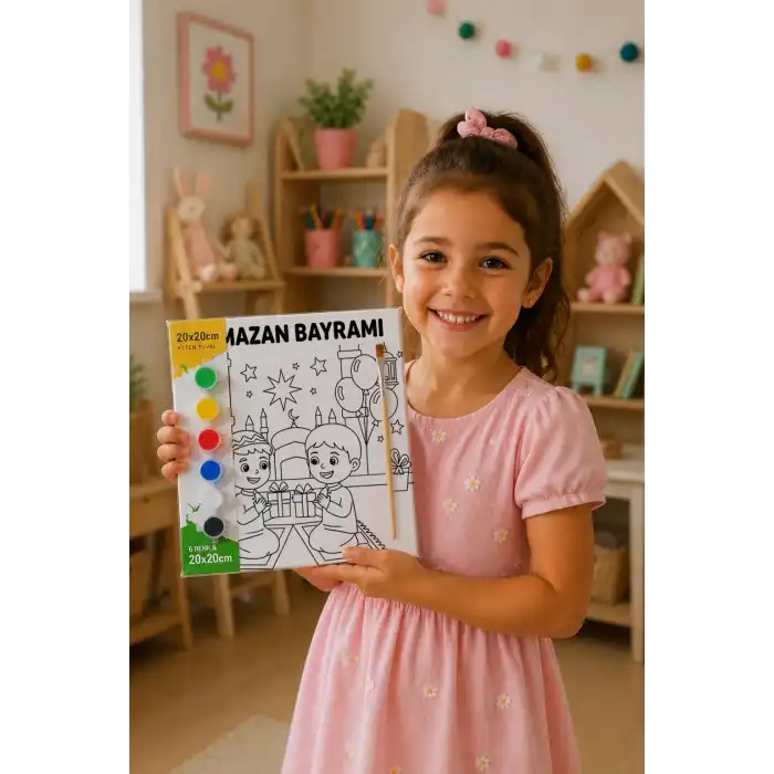Ramazan Bayramı Çocuklar İçin Eğitici Boyama Tuvali (Şövalesiz)
