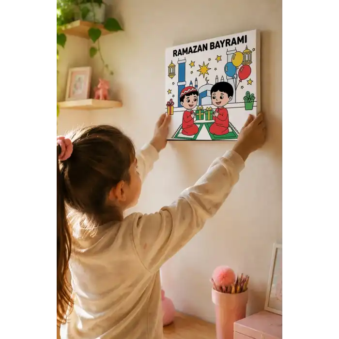 Ramazan Bayramı Çocuklar İçin Eğitici Boyama Tuvali (Şövalesiz)