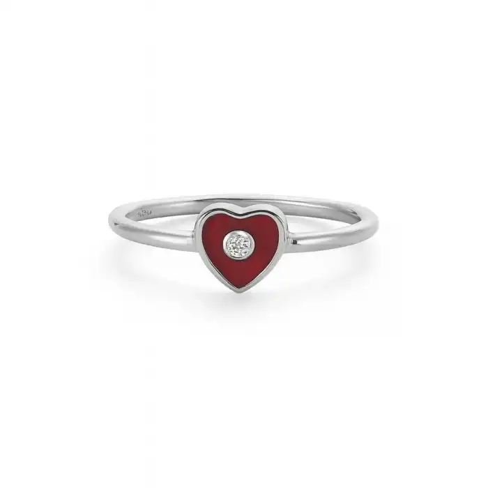 Red Enamel Heart Ring with Diamond Accent