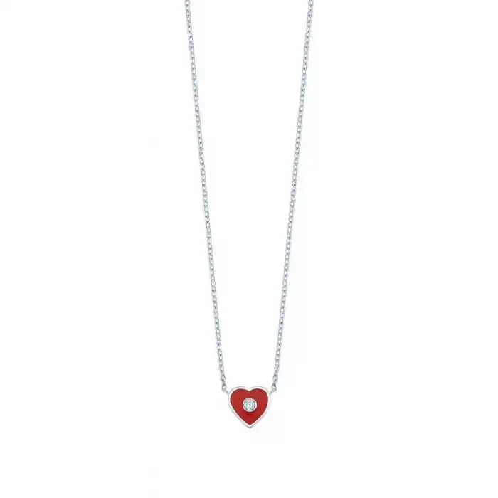 Red Enamel Heart with Diamond Pendant Necklace