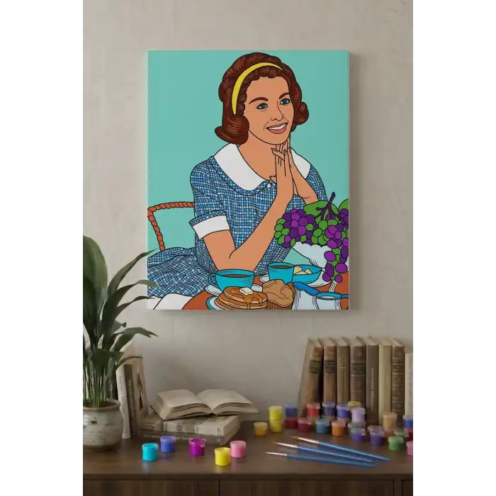 Retro Kadın Desenli Mandala Tuval Boyama Seti 40x50 cm