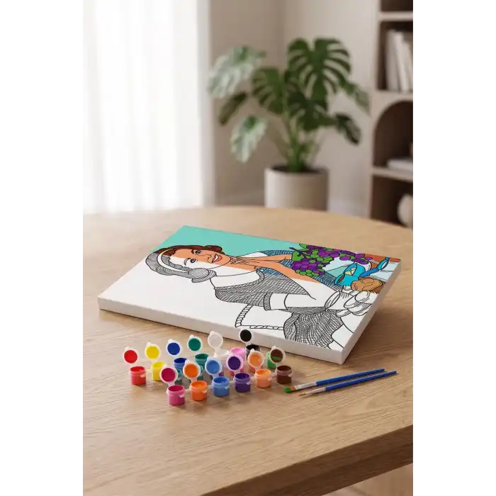 Retro Kadın Desenli Mandala Tuval Boyama Seti 40x50 cm