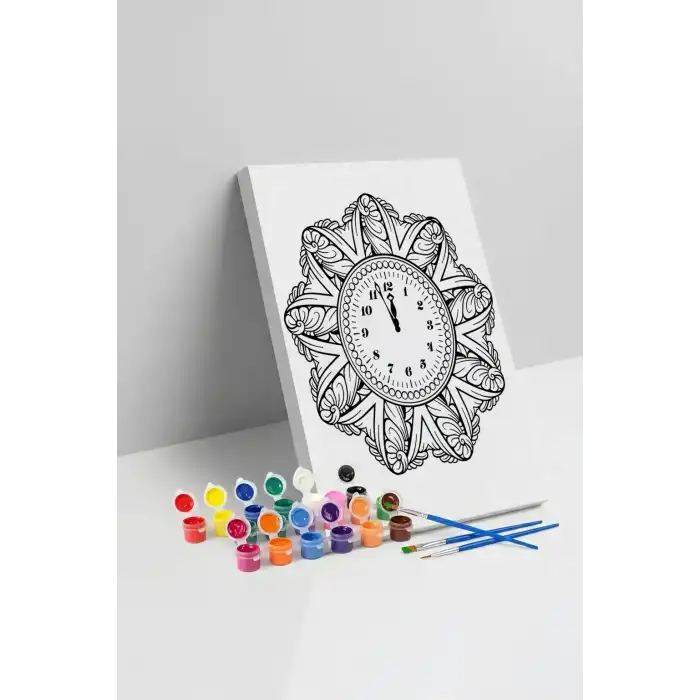 Saat Desenli Mandala Tuval Boyama Seti 40x50 cm