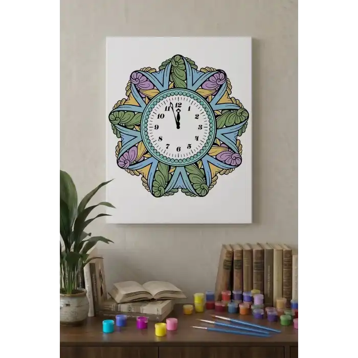 Saat Desenli Mandala Tuval Boyama Seti 40x50 cm