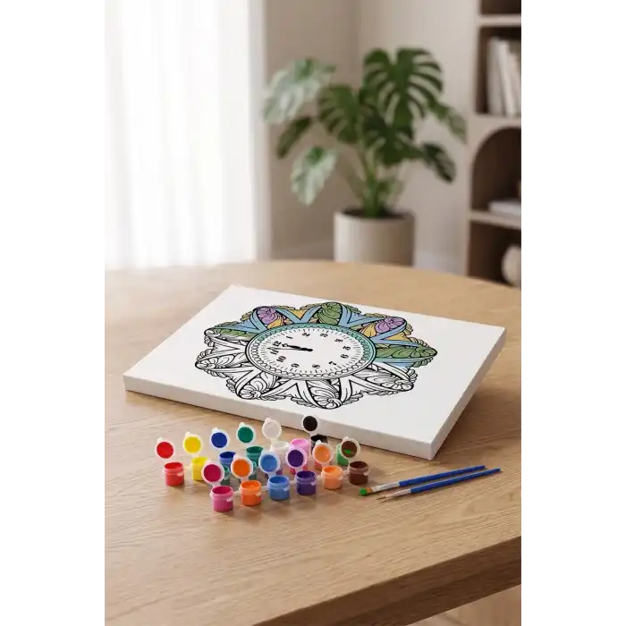 Saat Desenli Mandala Tuval Boyama Seti 40x50 cm