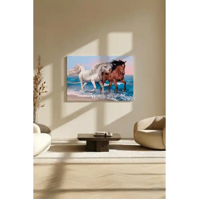 Sayılarla Boyama Seti 40 x 50 cm Tuval Şasesine Gerili Atlar