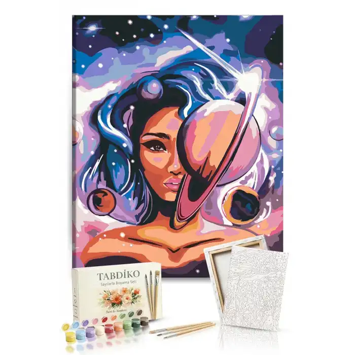 Sayılarla Boyama Seti 40 x 50 cm Tuval Şasesine Gerili Evrendeki Kadın