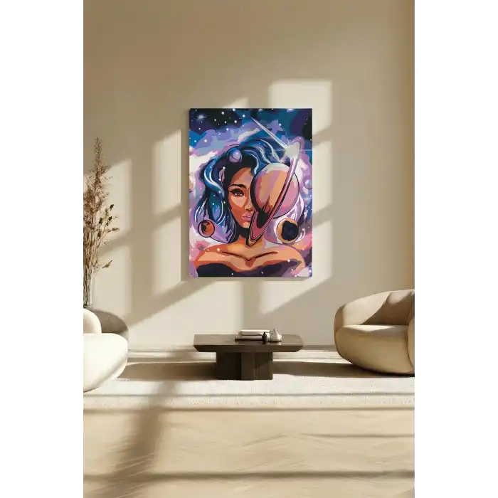 Sayılarla Boyama Seti 40 x 50 cm Tuval Şasesine Gerili Evrendeki Kadın