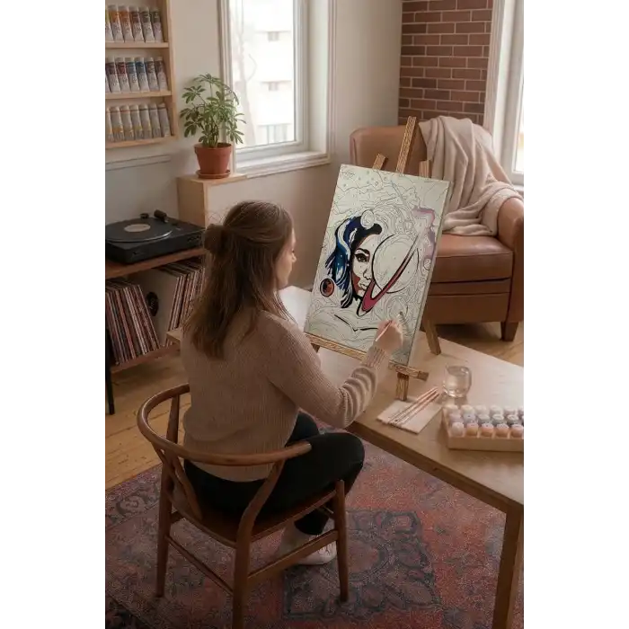 Sayılarla Boyama Seti 40 x 50 cm Tuval Şasesine Gerili Evrendeki Kadın