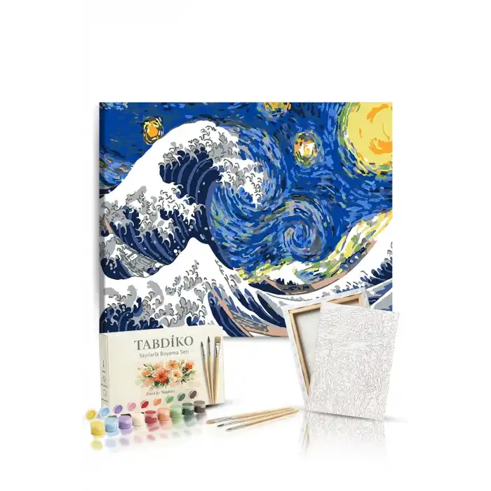 Sayılarla Boyama Seti 40 x 50 cm Tuval Şasesine Gerili Geceler Dalga