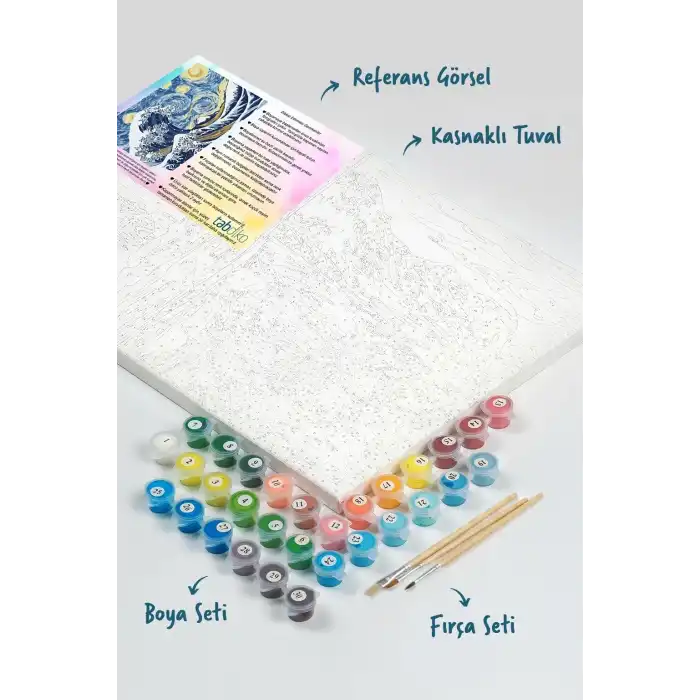 Sayılarla Boyama Seti 40 x 50 cm Tuval Şasesine Gerili Geceler Dalga