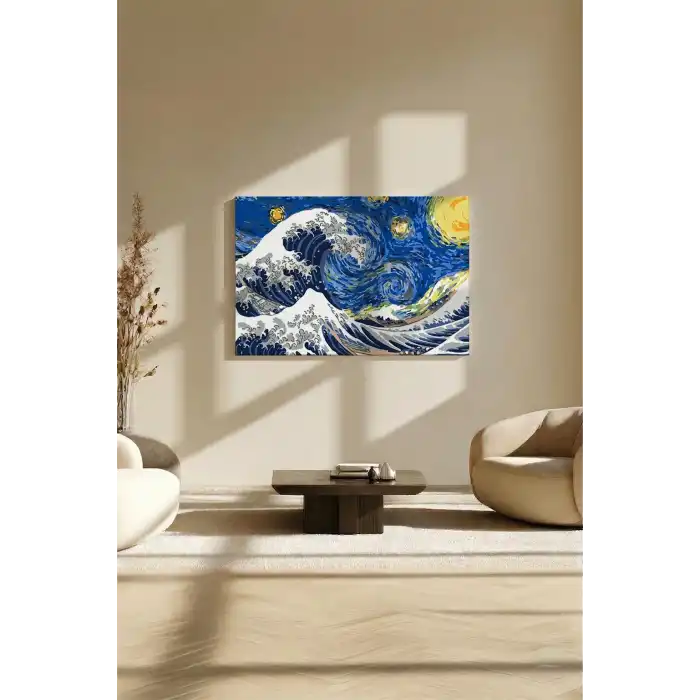 Sayılarla Boyama Seti 40 x 50 cm Tuval Şasesine Gerili Geceler Dalga
