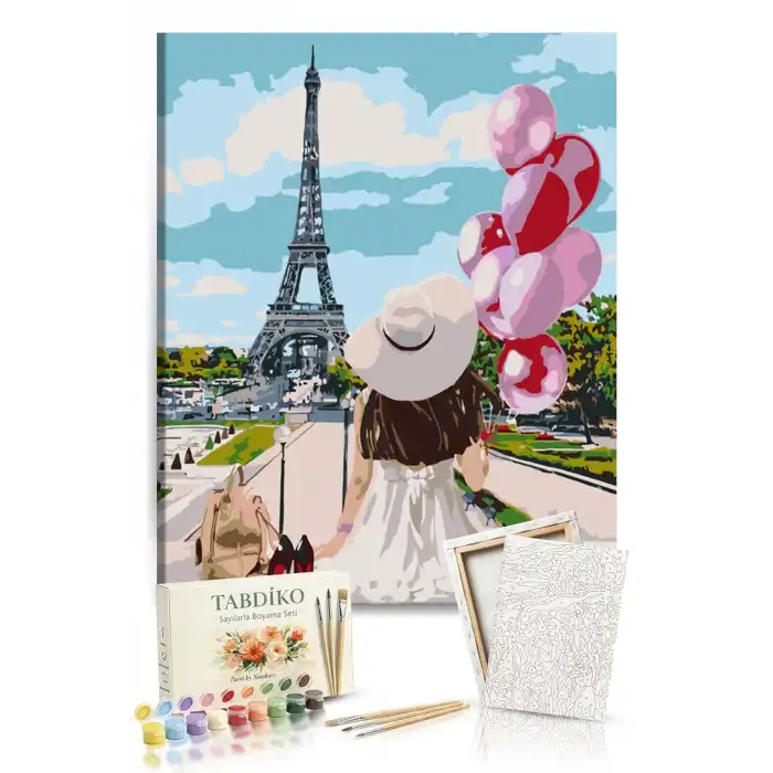 Sayılarla Boyama Seti 40 x 50 cm Tuval Şasesine Gerili Paristeki Balon