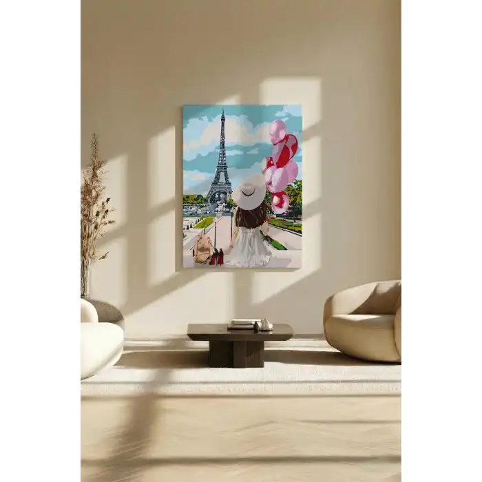 Sayılarla Boyama Seti 40 x 50 cm Tuval Şasesine Gerili Paristeki Balon