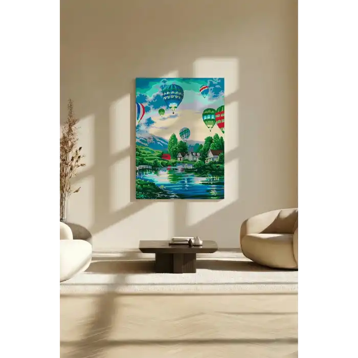 Sayılarla Boyama Seti 40 x 50 cm Tuval Şasesine Gerili Uçan Balonlar