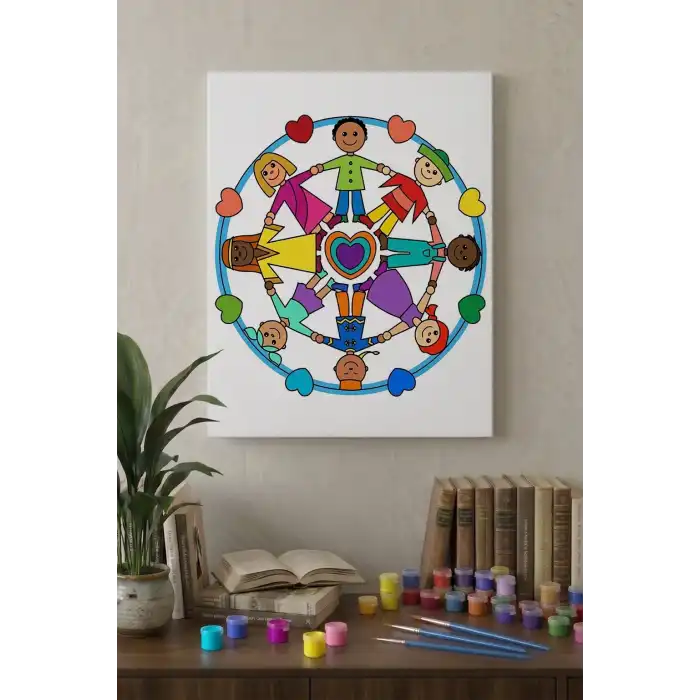 Sevgi Çemberi Desenli Mandala Tuval Boyama Seti 40x50 cm