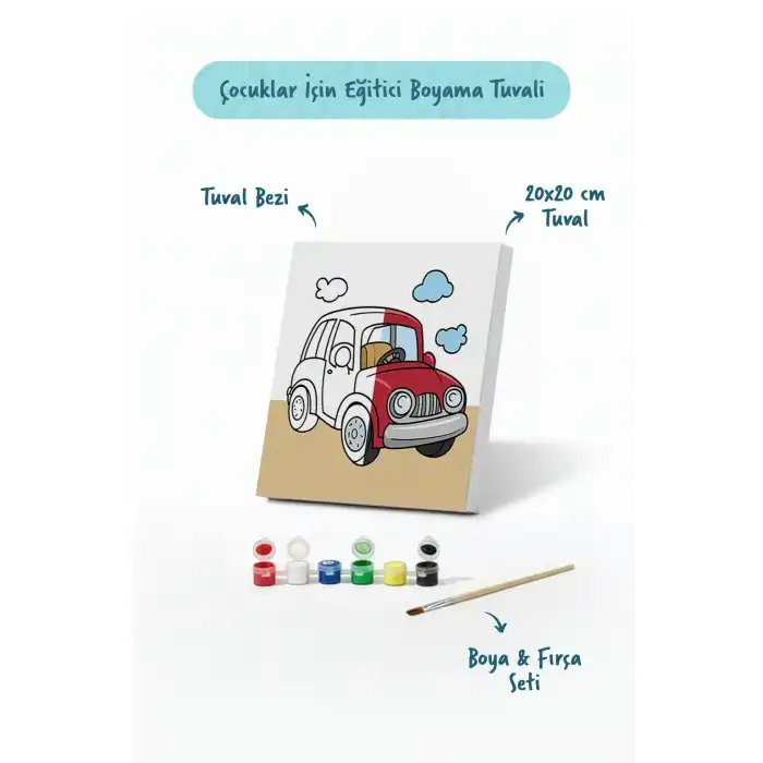 Sevimli Araba Boyama Tuvali – Şövalesiz Boya Seti 20x20