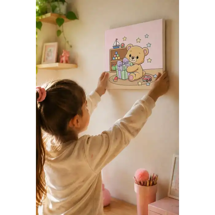 Sevimli Ayıcık Boyama Tuvali – Şövalesiz Boya Seti 20x20