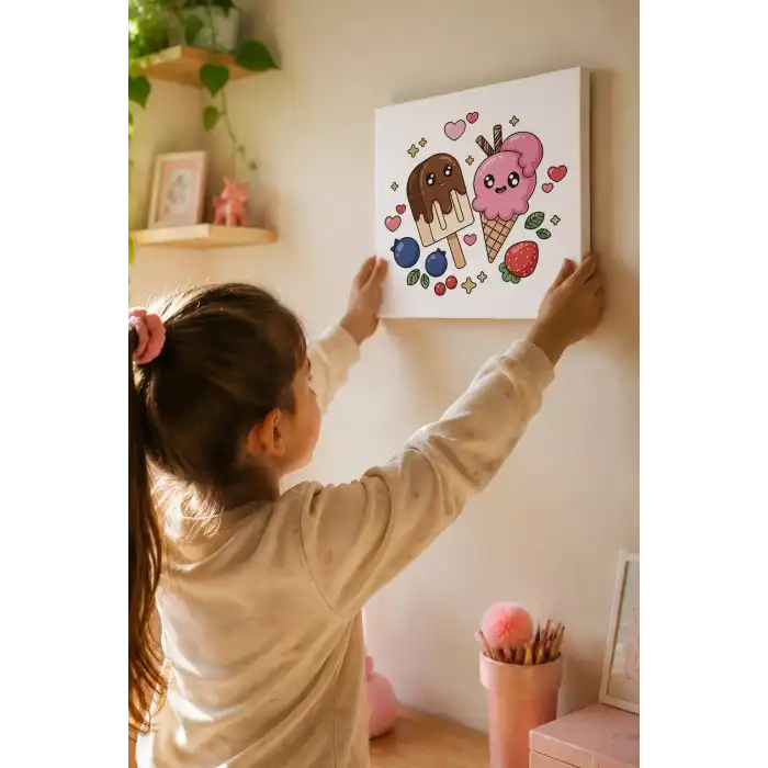 Sevimli Dondurma Boyama Tuvali – Şövalesiz Boya Seti 20x20