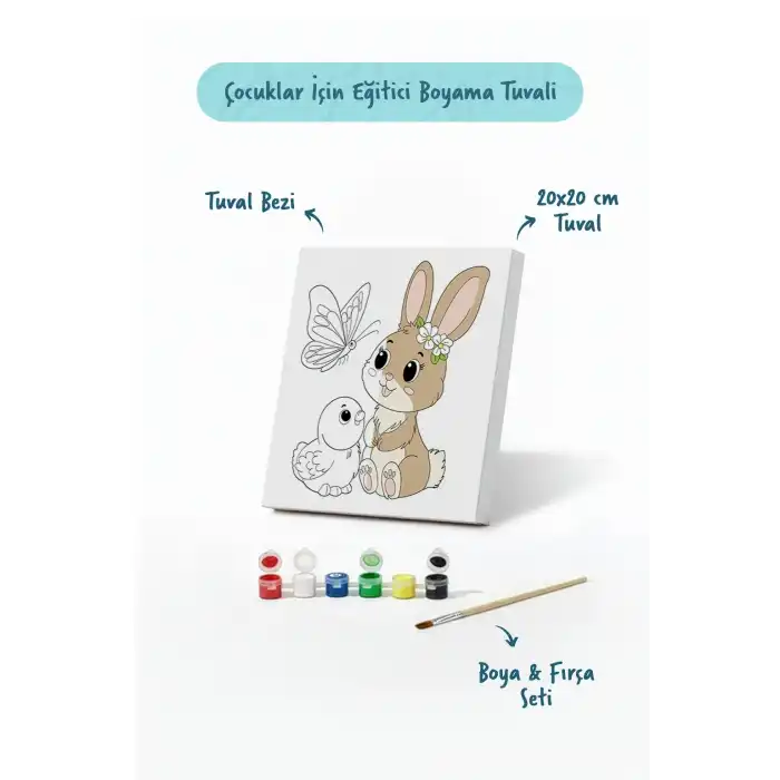 Sevimli Fil Temalı Çocuk Boyama Tuvali – Şövalesiz Eğitici Boyama Seti 20x20 cm