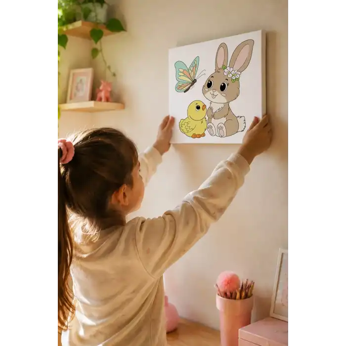 Sevimli Fil Temalı Çocuk Boyama Tuvali – Şövalesiz Eğitici Boyama Seti 20x20 cm