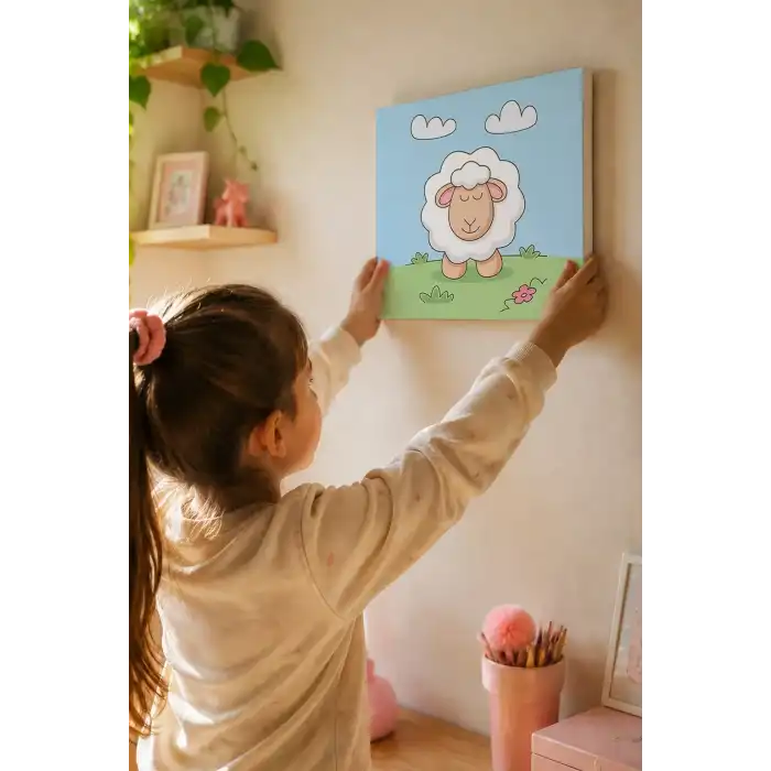 Sevimli Kuzu Boyama Tuvali – Şövalesiz Boya Seti 20x20