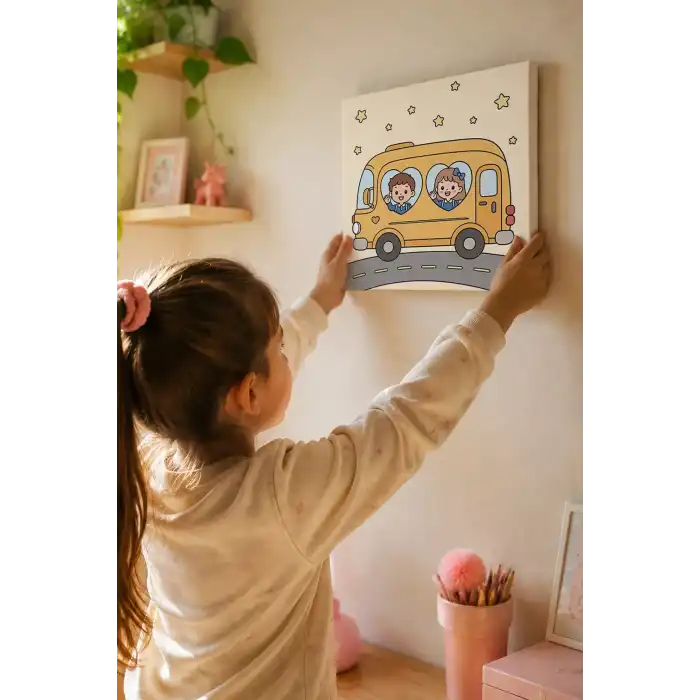 Sevimli Minibüs Boyama Tuvali – Şövalesiz Boya Seti 20x20