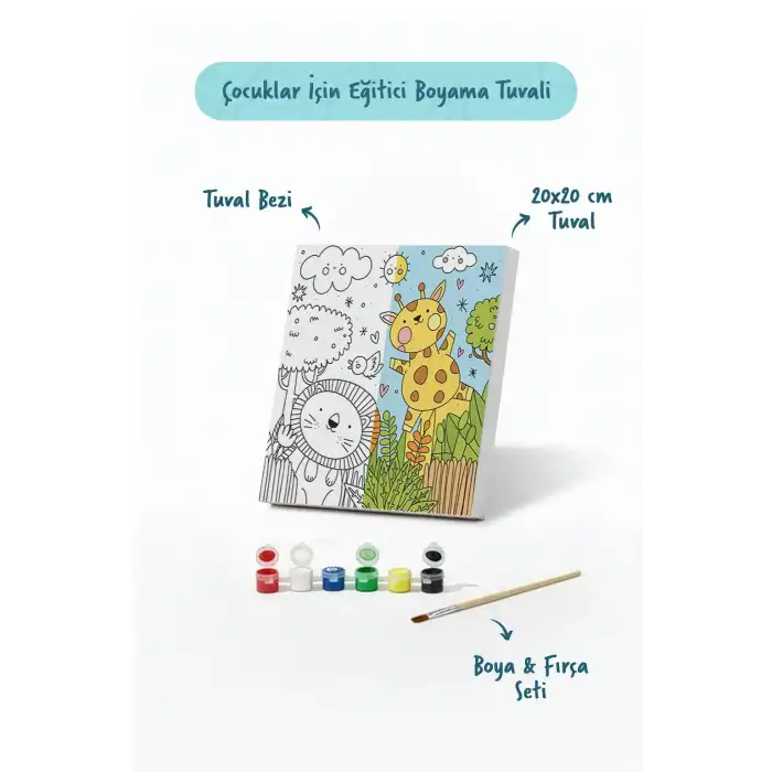 Sevimli Safari Hayvanları – Çocuk Boyama Tuvali Seti 20x20 cm