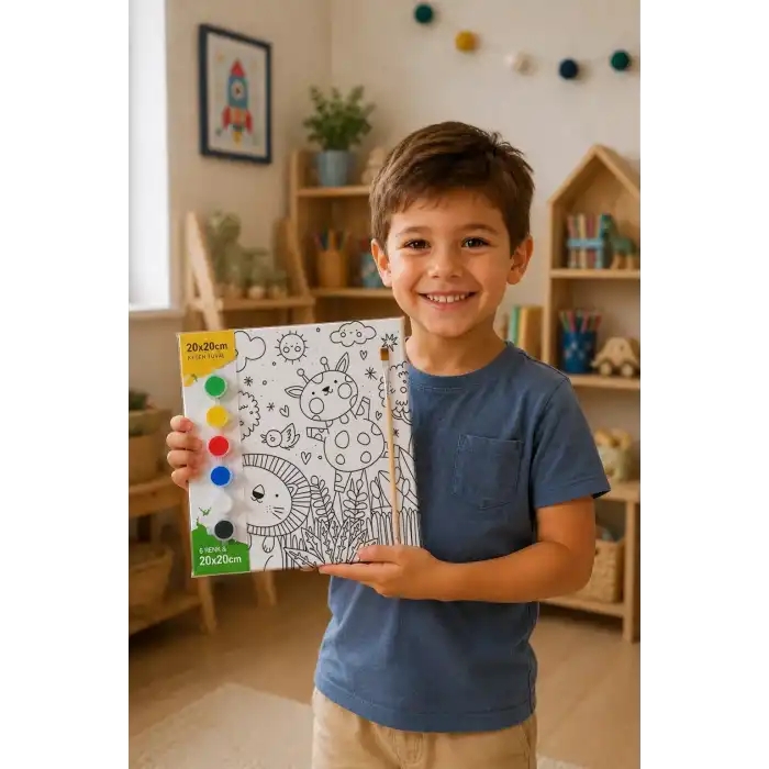 Sevimli Safari Hayvanları – Çocuk Boyama Tuvali Seti 20x20 cm