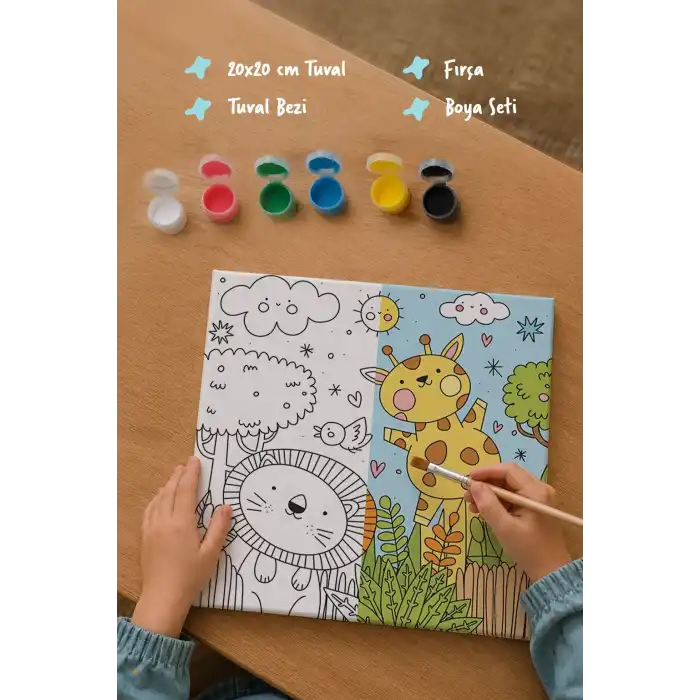 Sevimli Safari Hayvanları – Çocuk Boyama Tuvali Seti 20x20 cm