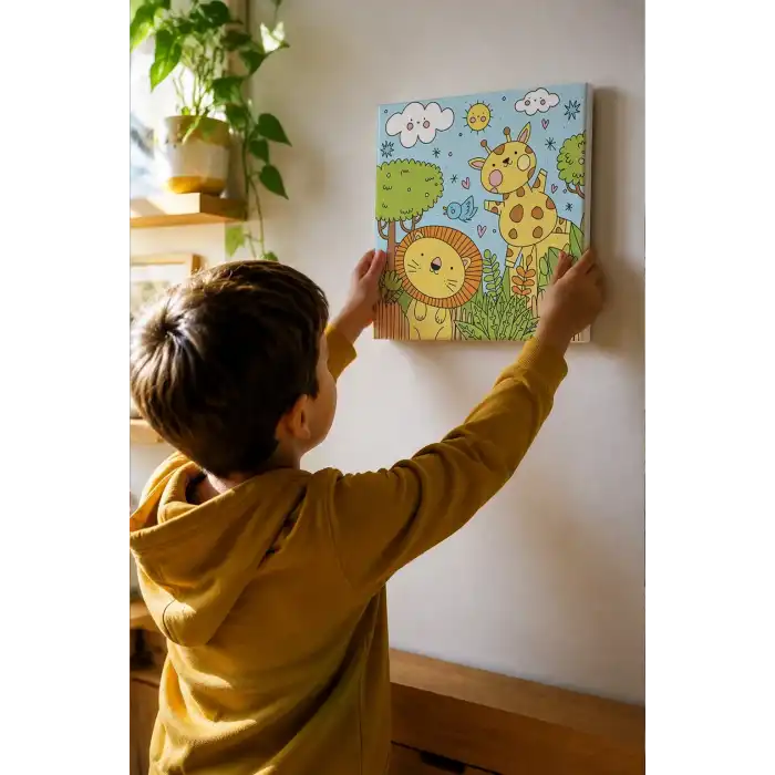 Sevimli Safari Hayvanları – Çocuk Boyama Tuvali Seti 20x20 cm