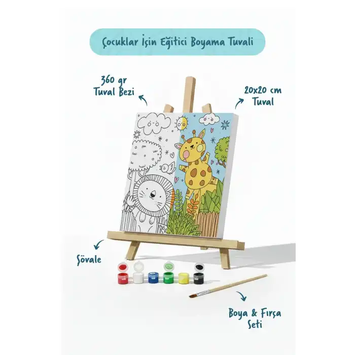 Sevimli Safari Hayvanları – Çocuk Boyama Tuvali Seti 20x20 cm