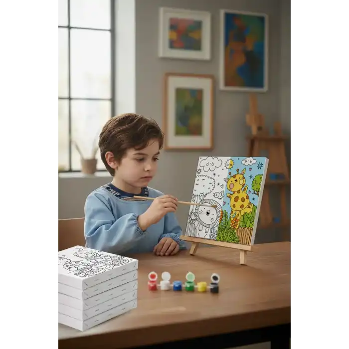 Sevimli Safari Hayvanları – Çocuk Boyama Tuvali Seti 20x20 cm