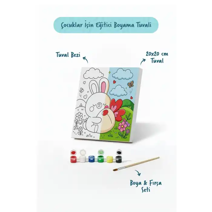 Sevimli Tavşan Boyama Tuvali – Şövalesiz Boya Seti 20x20