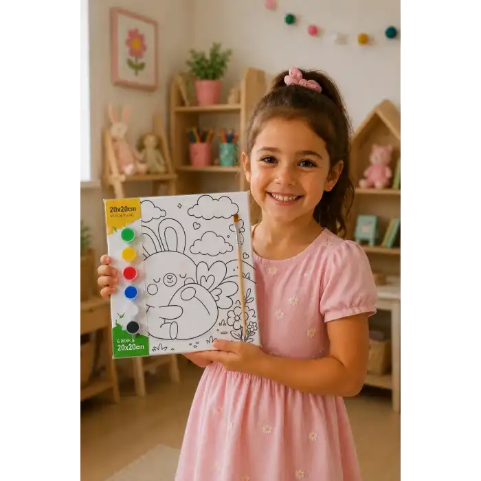 Sevimli Tavşan Boyama Tuvali – Şövalesiz Boya Seti 20x20