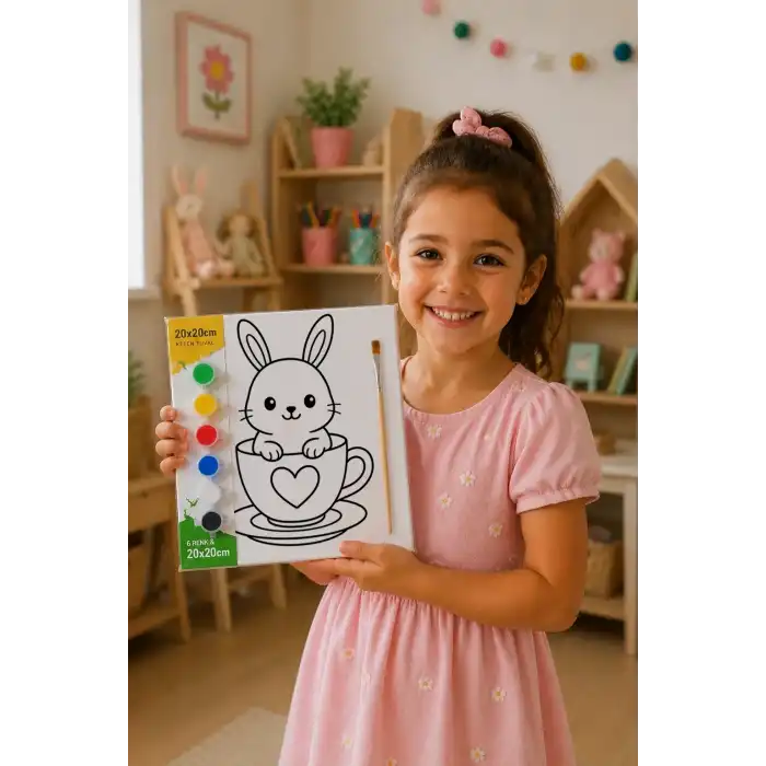Sevimli Tavşan Boyama Tuvali – Şövalesiz Boya Seti 20x20