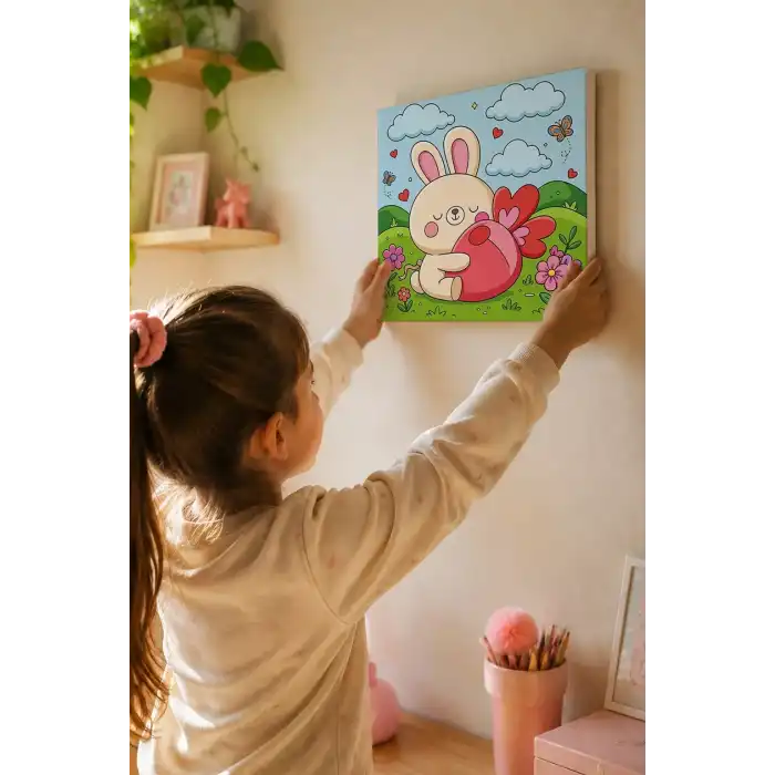 Sevimli Tavşan Boyama Tuvali – Şövalesiz Boya Seti 20x20