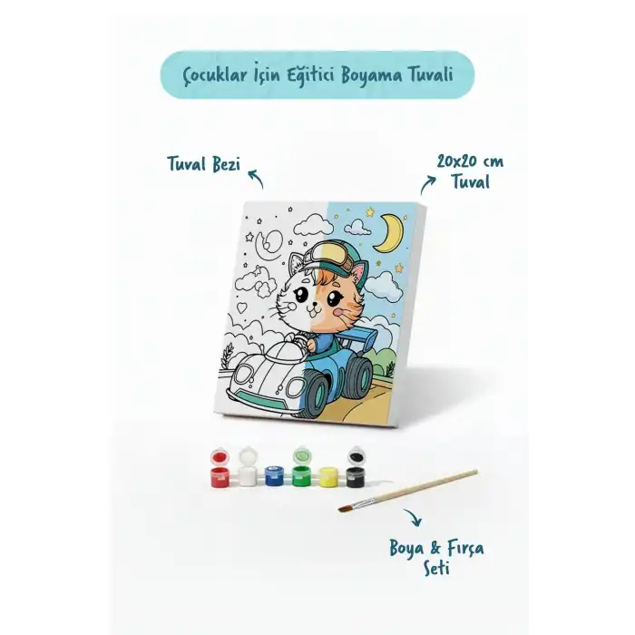 Sevimli Yarışçı Boyama Tuvali – Şövalesiz Boya Seti 20x20