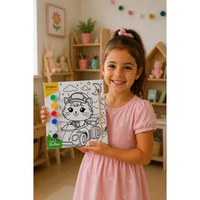 Sevimli Yarışçı Boyama Tuvali – Şövalesiz Boya Seti 20x20