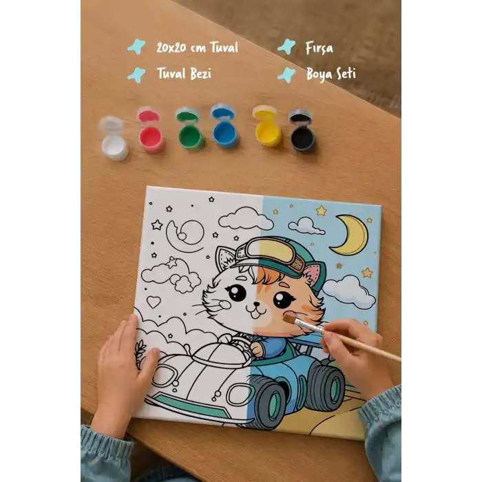 Sevimli Yarışçı Boyama Tuvali – Şövalesiz Boya Seti 20x20