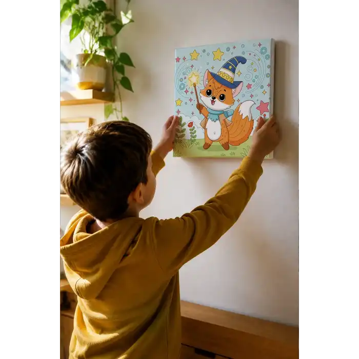 Sihirbaz Tilki Temalı Çocuk Boyama Tuvali – Şövalesiz Eğitici Boyama Seti 20x20 cm