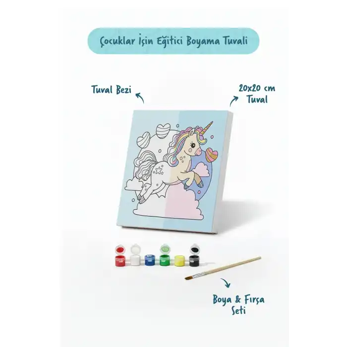 Sihirli Unicorn Boyama Tuvali – Şövalesiz Boya Seti 20x20