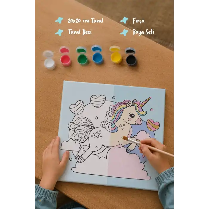 Sihirli Unicorn Boyama Tuvali – Şövalesiz Boya Seti 20x20