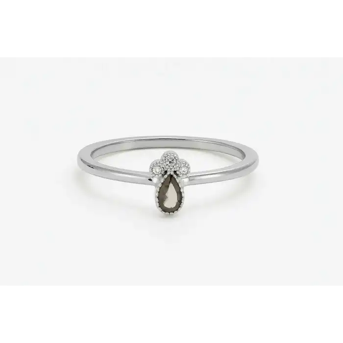Smoky Quartz Teardrop & Diamond Accent Ring